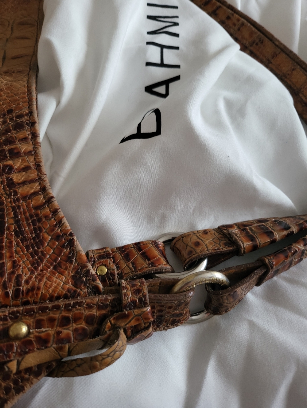 Brahmin Croc-embossed Leather Shoulder Bag/tote In Almond /brown. - Picture 9 of 16